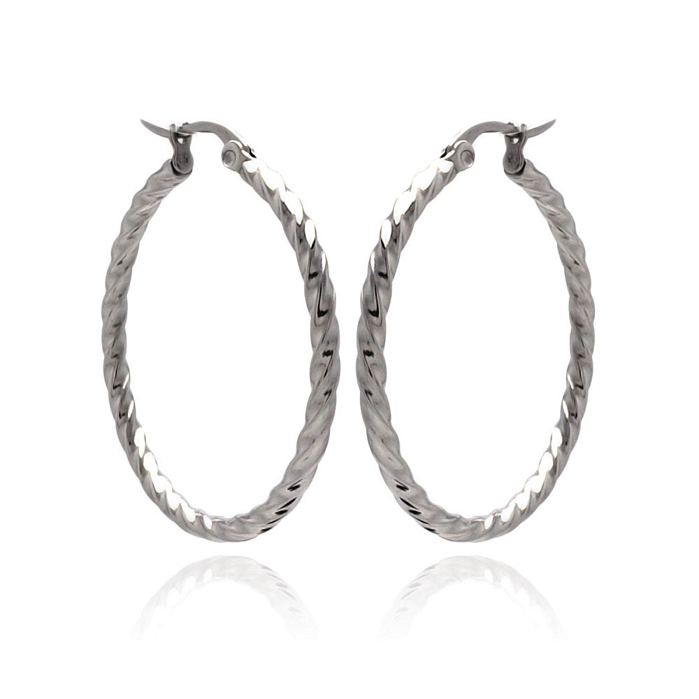 Rhodium Plated Stainless Steel Twisted Hoop Earrings - SSE00068
