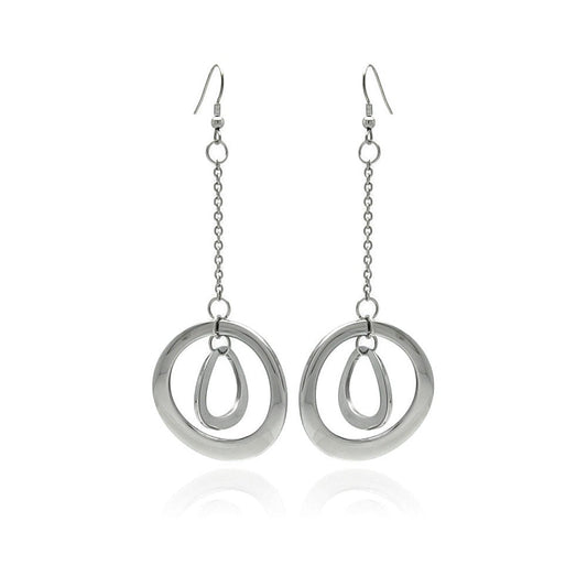 Rhodium Plated Stainless Steel Double Circle Dangle Earrings - SSE00090