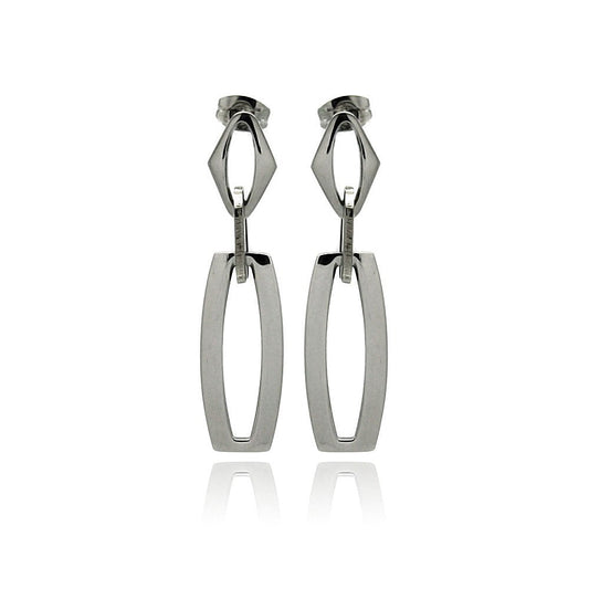 Rhodium Plated Stainless Steel Geometric Dangle Earrings - SSE00100