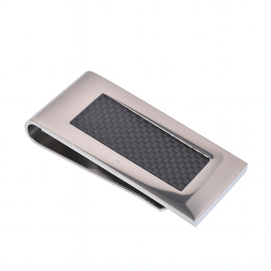 Rhodium Plated Stainless Steel Carbon Fiber 22mmx49mm Money Clip- SSM00009