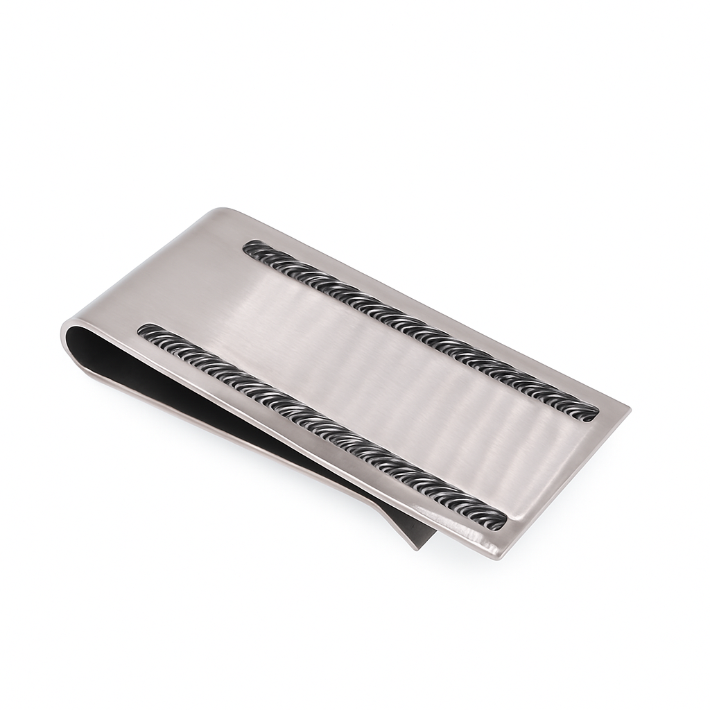 Rhodium Plated Stainless Steel Rope Edge 22mmx49mm Money Clip - SSM00010