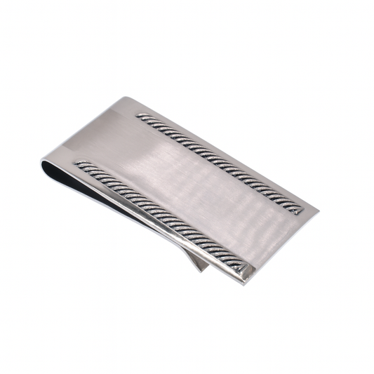 Rhodium Plated Stainless Steel Rope Edge 22mmx49mm Money Clip - SSM000025