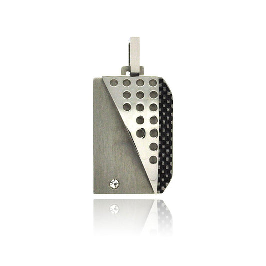 Rhodium Plated Stainless Steel Multi textured CZ Dog Tag Pendant - SSP00223