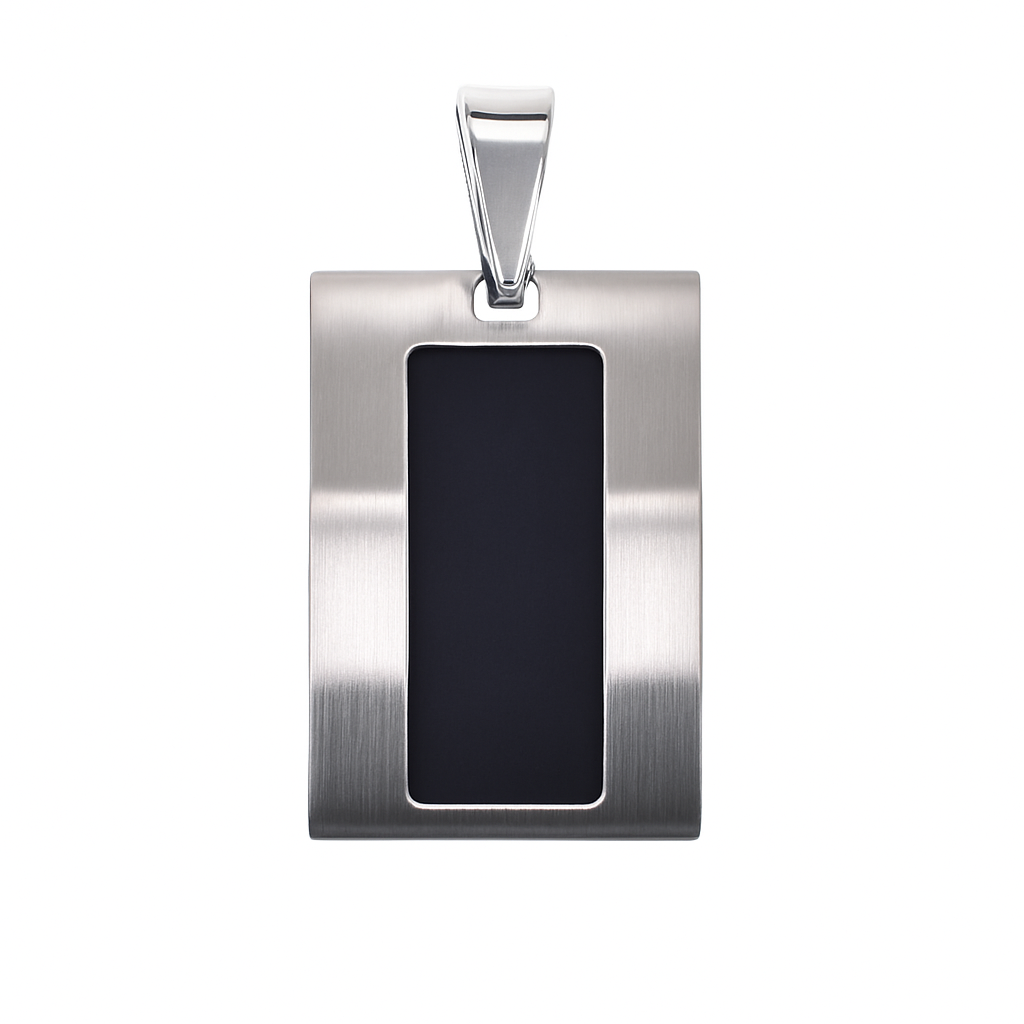 Black & Rhodium Plated Stainless Steel Black Matte Pendant - SSP00527
