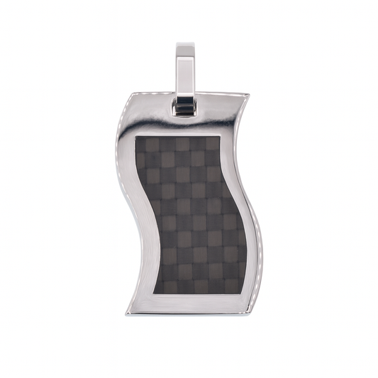 Rhodium Plated Stainless Steel Carbon Fiber Waved Pendant - SSP00532