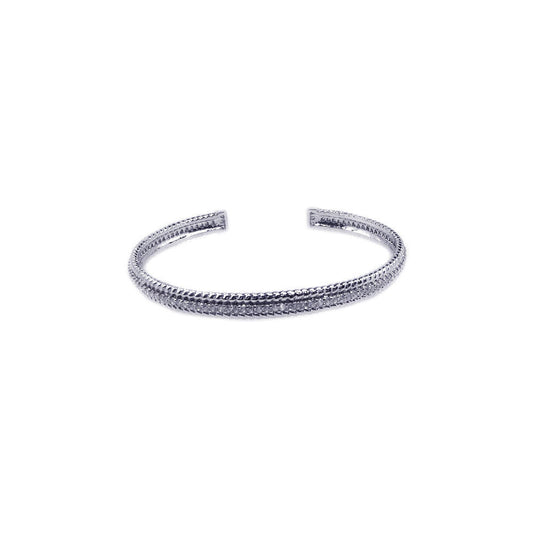 Rhodium Plated 925 Sterling Silver CZ Open Bangle - STB00195