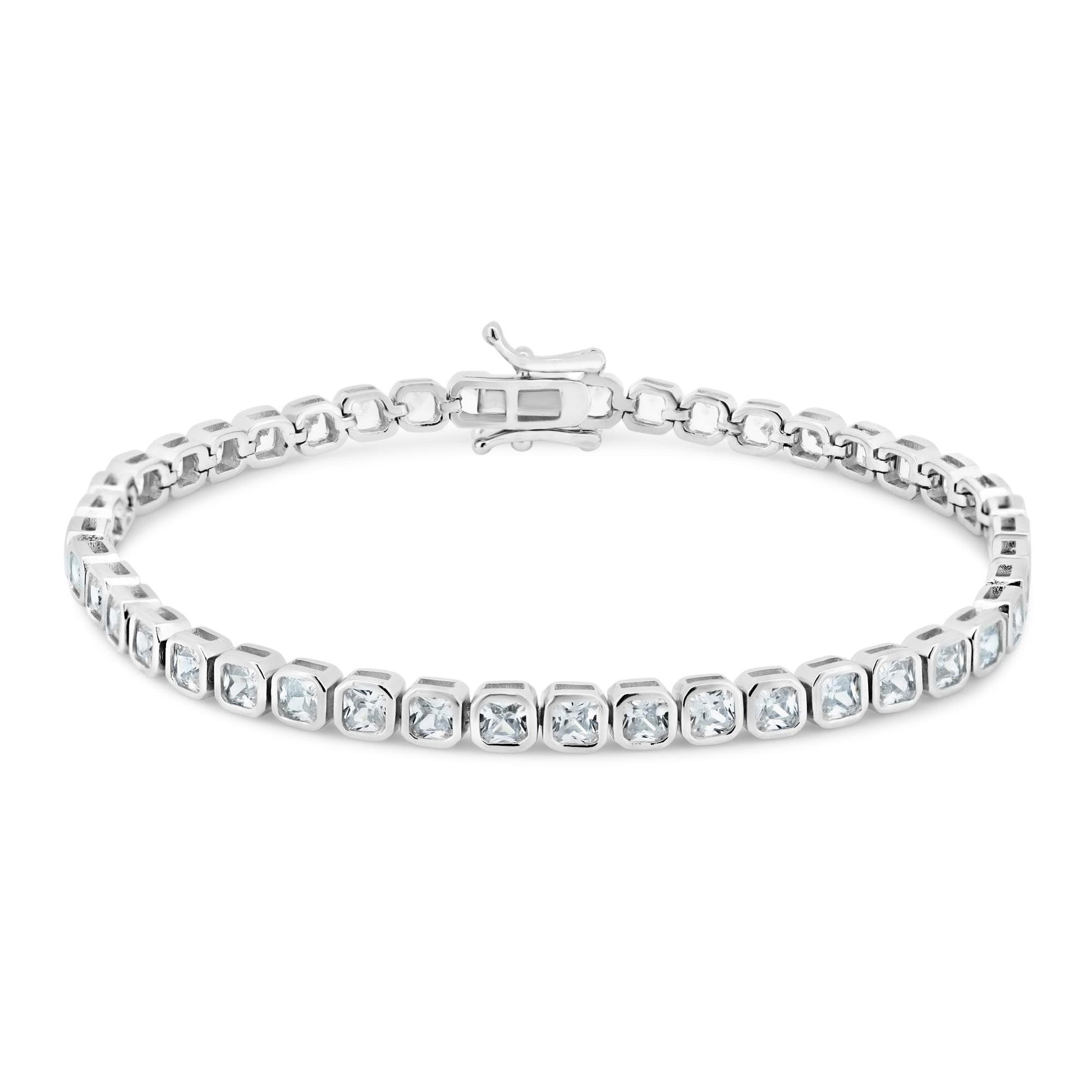 Rhodium Plated 925 Sterling Silver Square CZ 4mm Tennis Bracelet - STB00623 | Silver Palace Inc.