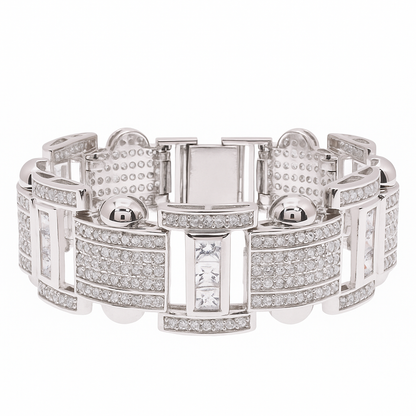 Men's Rhodium Plated 925 Sterling Silver Link Clear Square and Round CZ Studded 20mm Bracelet - STBM00041-9