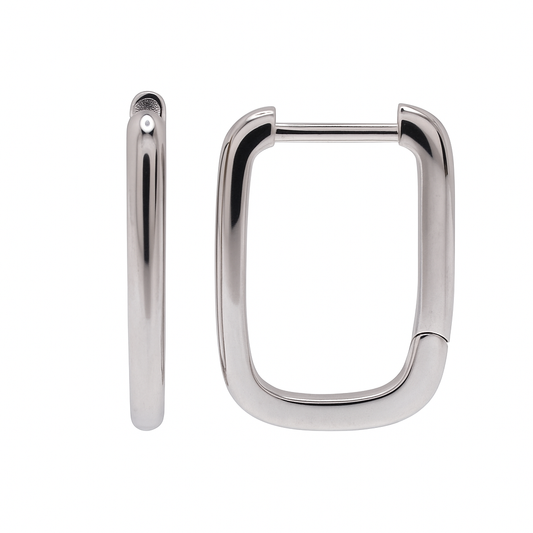 Sterling Silver Rhodium Plated Square Oval Hoop Earring - STE01359RH