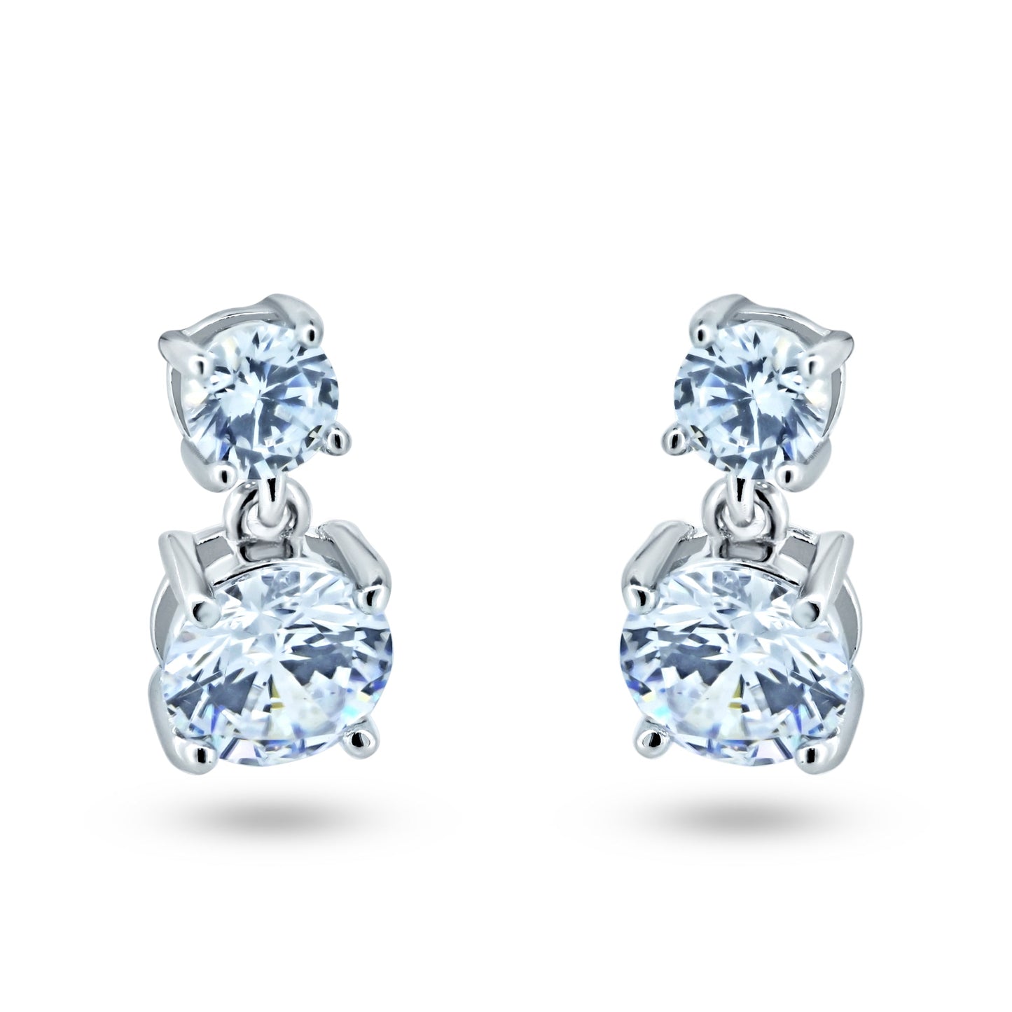 Sterling Silver Rhodium Plated Dangling Round CZ Earring - STE01361