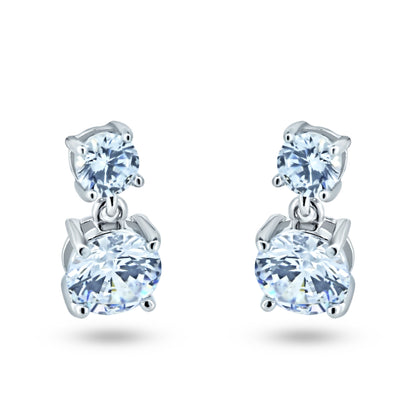 Sterling Silver Rhodium Plated Dangling Round CZ Earring - STE01361