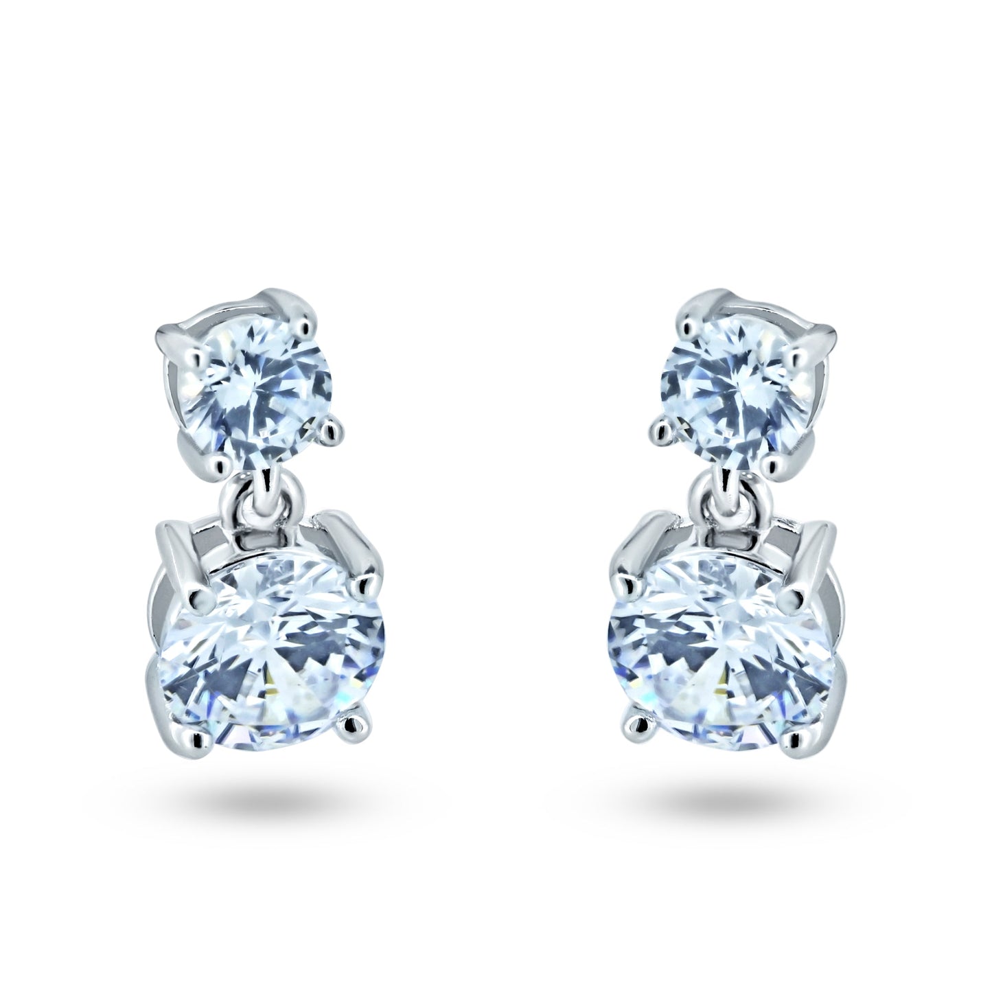 Sterling Silver Rhodium Plated Dangling Round CZ Earring - STE01361