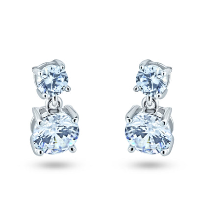 Sterling Silver Rhodium Plated Dangling Round CZ Earring - STE01361