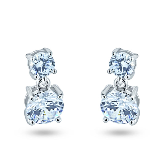 Sterling Silver Rhodium Plated Dangling Round CZ Earring - STE01361