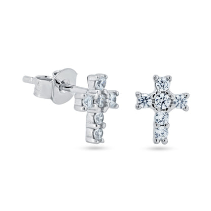 Sterling Silver Rhodium Plated Clear CZ Cross Earring - STE01365RH