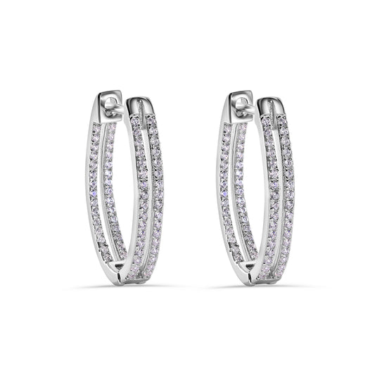 Rhodium Plated 925 Sterling Silver Pave Double Clear CZ Hoop Earring - STE01387