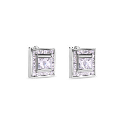 Clearance-Rhodium Plated 925 Sterling Silver Square Clear CZ Stud Earrings - STEM108