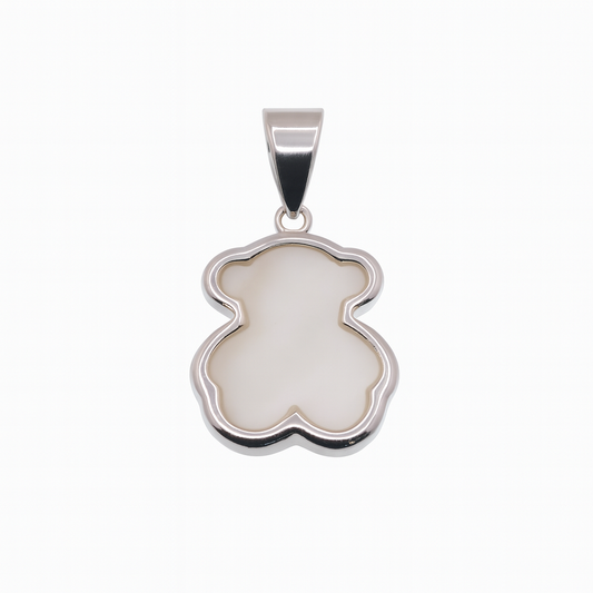 Clearance - Rhodium Plated 925 Sterling Silver Fresh Water Pearl Teddy Bear 14.5mm x 16mm Pendant - STP00017