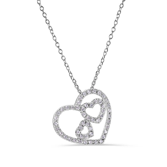 Closeout - Silver 925 Rhodium Plated Three Hearts Clear CZ Adjustable Necklace - STP00038