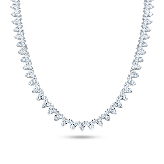 Rhodium Plated 925 Sterling Silver Multi Shape Clear CZ Tennis Necklace - STP01851