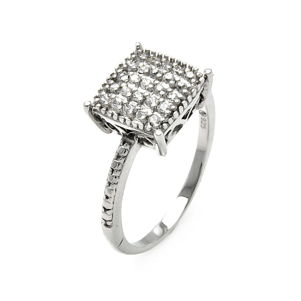 925 Sterling Silver Nickel Free Rhodium Plated Squre Top Pave Clear CZ Ring - STR00911