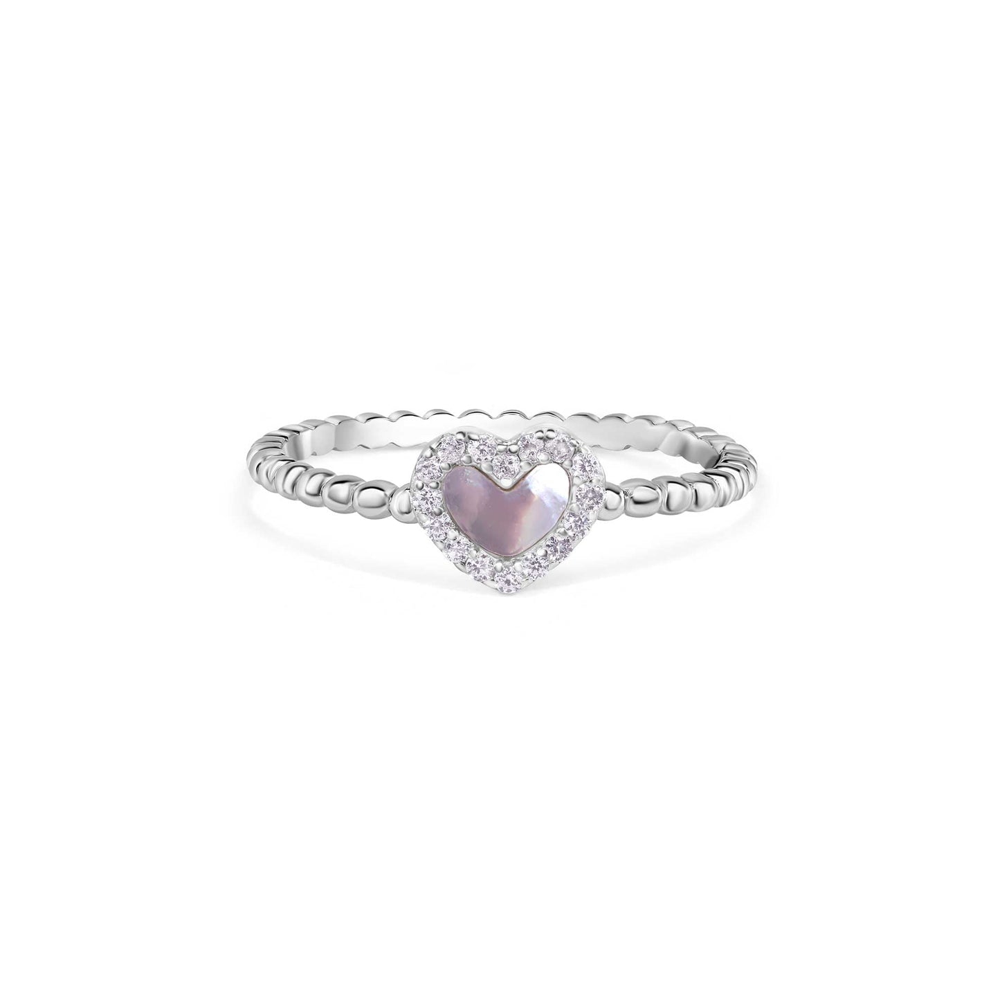 925 Sterling Silver Nickel Free Rhodium Plated Rope Style Shank Heart Ring - STR01172