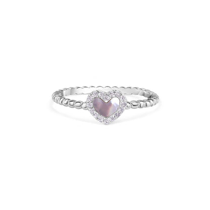 925 Sterling Silver Nickel Free Rhodium Plated Rope Style Shank Heart Ring - STR01172