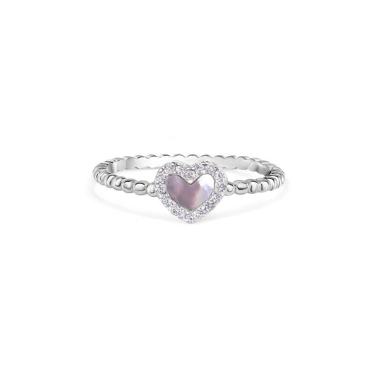 925 Sterling Silver Nickel Free Rhodium Plated Rope Style Shank Heart Ring - STR01172