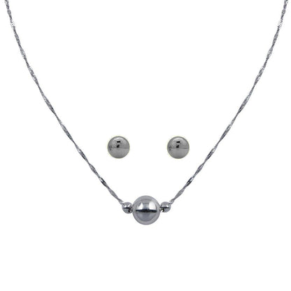 Rhodium Plated 925 Sterling Silver 3 Beads Singapore Chain Necklace & Earring Set - STS00556