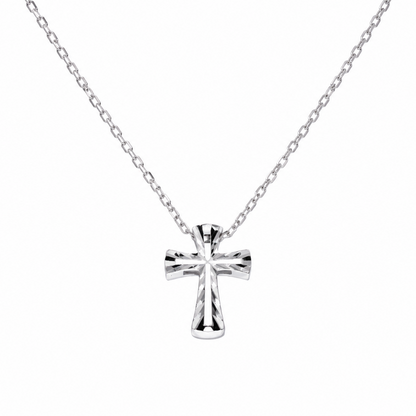 Rhodium Plated 925 Sterling Silver Diamond Cut Cross Necklace - TGN00020