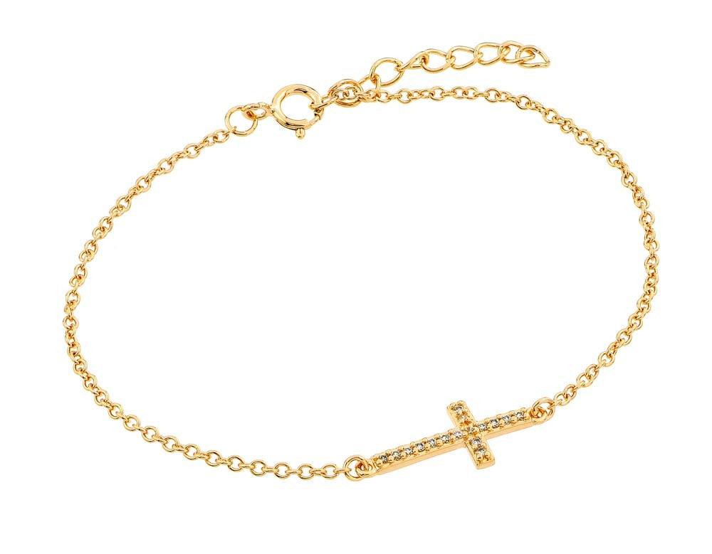 Silver 925 Gold Plated Sideways CZ Bracelet - BGB00132GP | Silver Palace Inc.