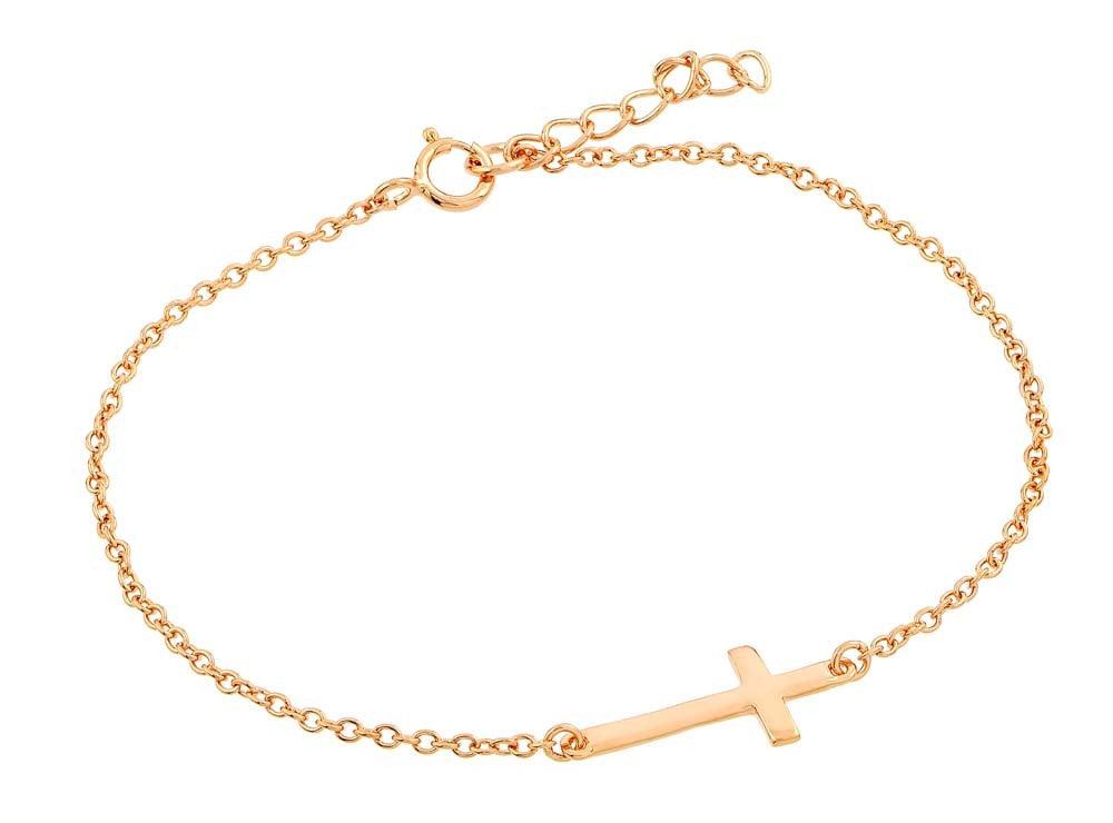 Silver 925 Rose Gold Plated Sideways Cross Bracelet - BGB00129RGP | Silver Palace Inc.