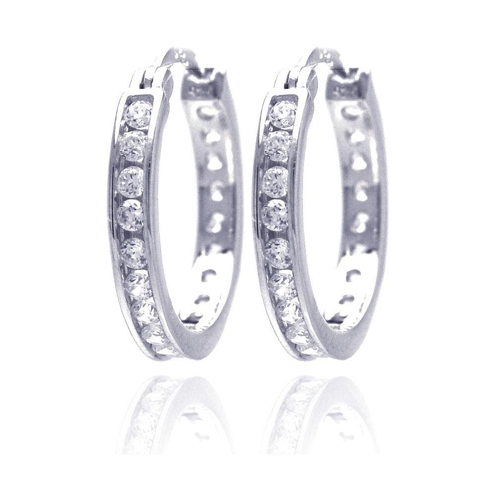 Rhodium Plated 925 Sterling Silver 2.8mm Round Clear CZ Hoop Earrings - AAE00002