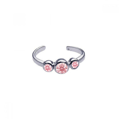 Silver 925 Rhodium Plated 3 Set Pink CZ Toe Ring - CZTR5PNK
