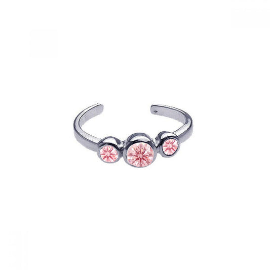 Silver 925 Rhodium Plated 3 Set Pink CZ Toe Ring - CZTR5PNK