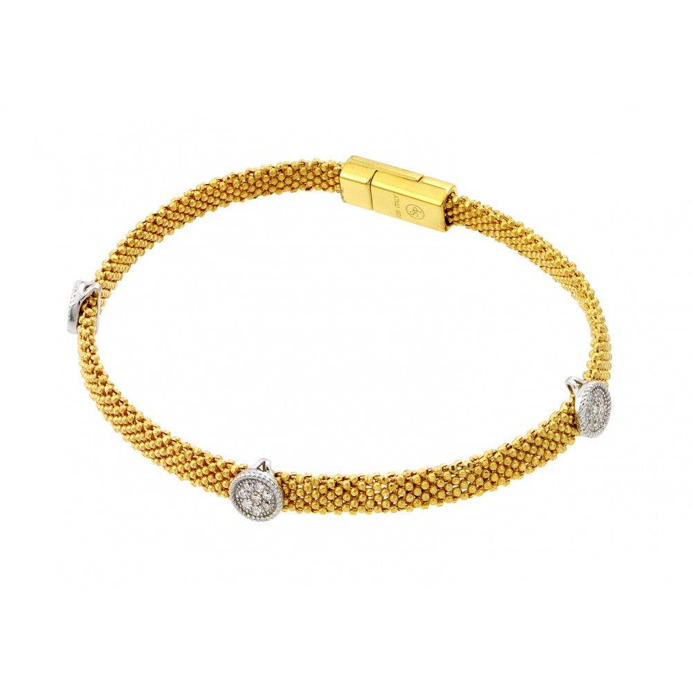 Silver 925 Gold Plated Round Clear CZ Beaded Italian Bracelet - PSB000018GP | Silver Palace Inc.