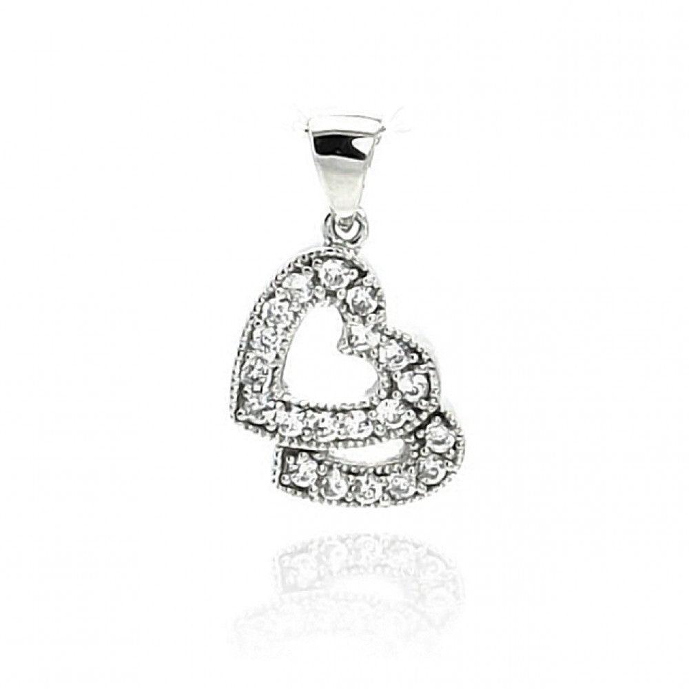 Silver 925 Rhodium Plated Open Two Heart CZ Dangling Pendant - ACP00009 | Silver Palace Inc.