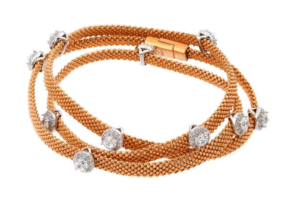 Closeout-Silver 925 Rose Gold Plated Clear CZ Double Wrap Beaded Italian Bracelet - PSB00009RGP | Silver Palace Inc.