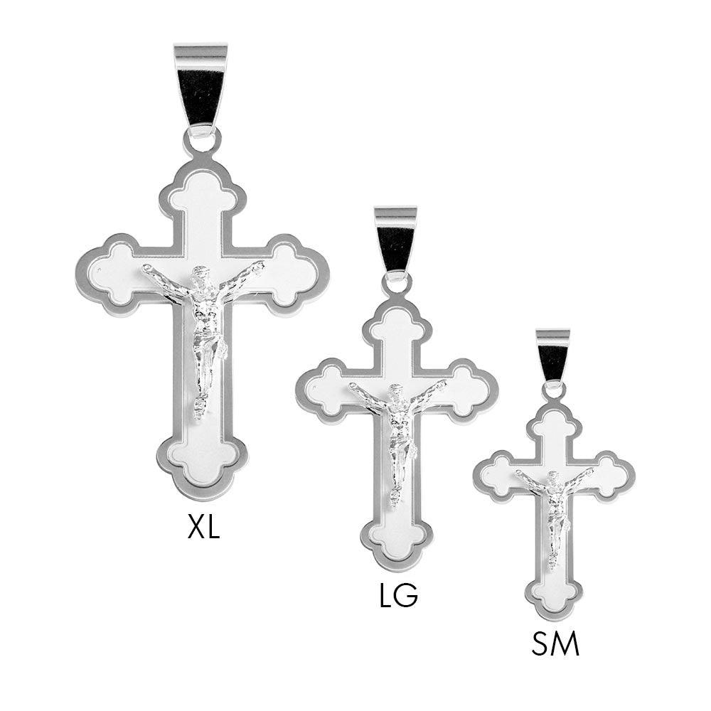 Silver 925 2 Toned High Polished Matte Finish Budded Cross Style Pendant - BSP00034 | Silver Palace Inc.