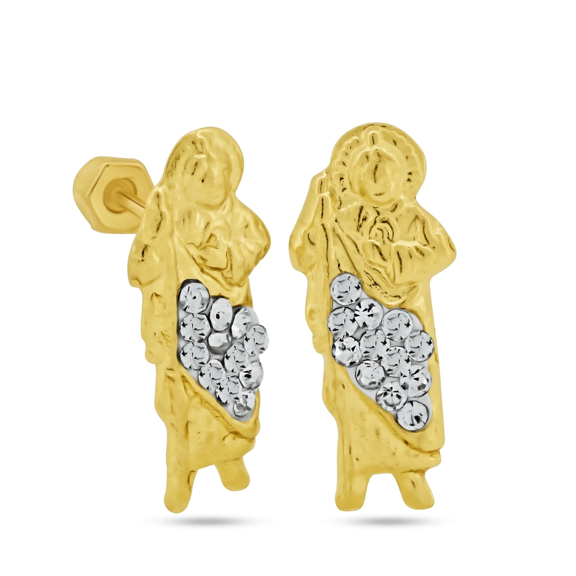 14 Karat Yellow Gold St Jude CZ Screw Back Earrings | Silver Palace Inc.