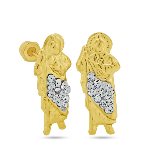 14 Karat Yellow Gold St Jude CZ Screw Back Earrings | Silver Palace Inc.