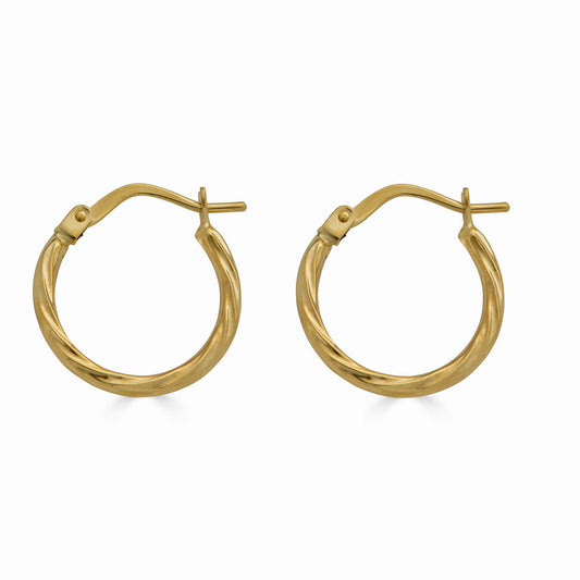 14 Karat Yellow Gold Twisted Design Latch Back Hoop Earrings | Silver Palace Inc.