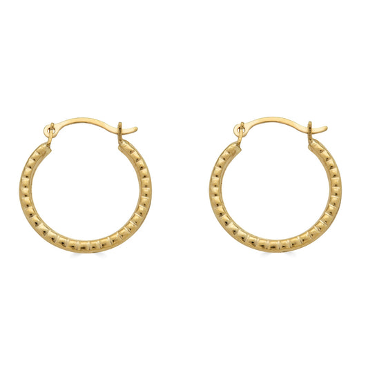 14 Karat Yellow Gold Beaded Design Latch Back Hoop Earrings | Silver Palace Inc.