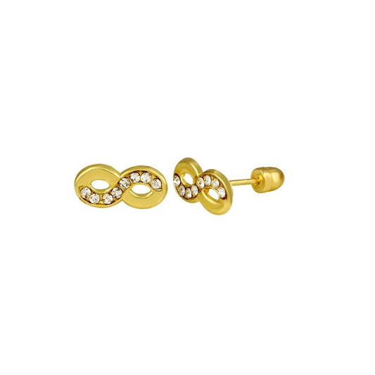 14 Karat Yellow Gold Infinity CZ Screw Back Stud Earrings | Silver Palace Inc.