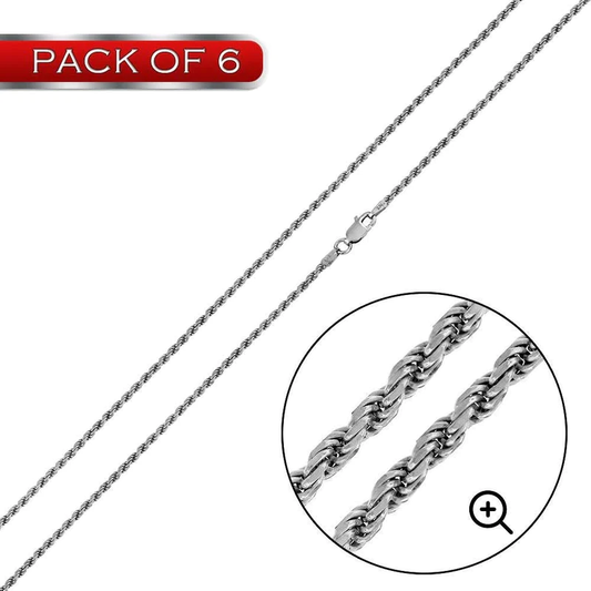 Silver 925 Rhodium Plated Rope 025 Chain 1.1mm (Pk of 6) - CH184 RH