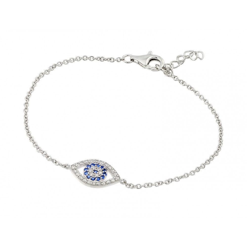 Silver 925 Rhodium Plated CZ Evil Eye Bracelet - BGB00209 | Silver Palace Inc.