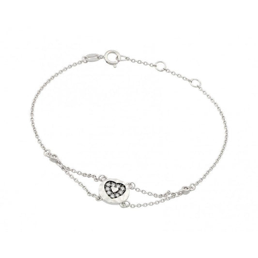 Silver 925 Rhodium Plated CZ Black Heart Bracelet - BGB00210 | Silver Palace Inc.