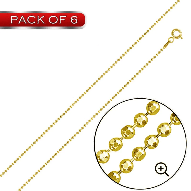 Silver 925 Gold Plated Diamond Cut Bead Chain 1mm - CH330 GP | Silver Palace Inc.