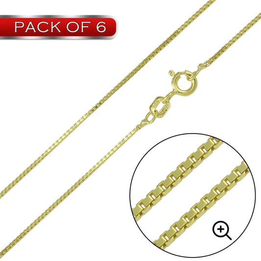 Silver 925 Gold Plated Box Chains 0.8mm (Pk of 6) - CH345 GP