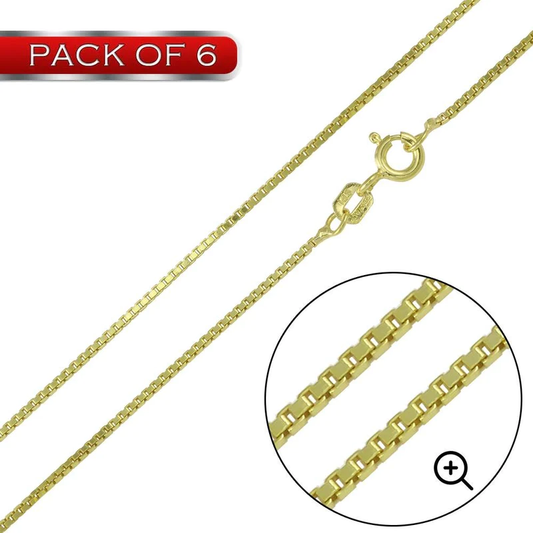 Silver 925 Gold Plated Box Chains 0.9mm (Pk of 6) - CH346 GP